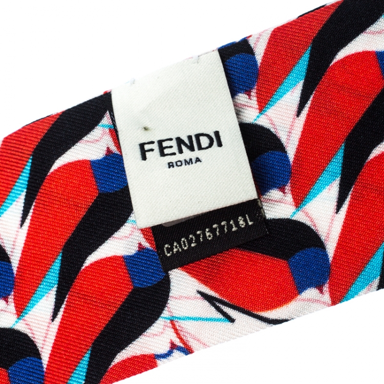 Pre Owned Fendi Multicolor Abstract Bird Print Silk Creatures Bandeau Avorio Scarf