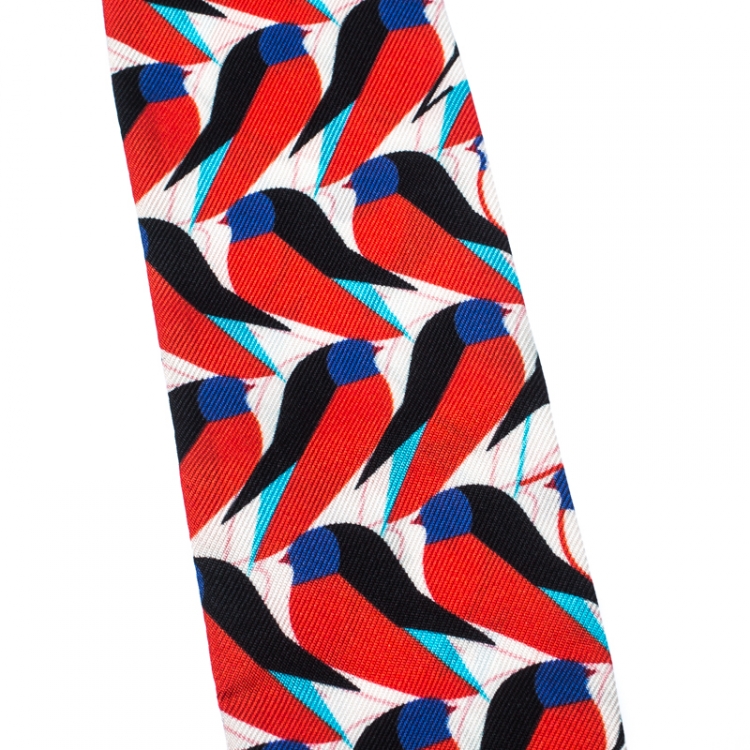 Pre Owned Fendi Mulitcolor Abstract Bird Print Silk Creatures Avorio Bandeau Scarf