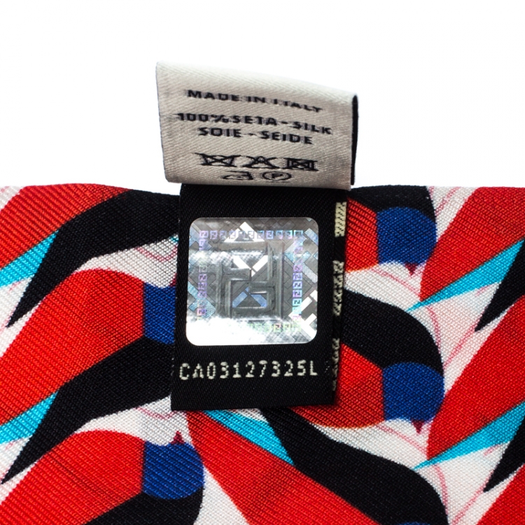 Pre Owned Fendi Mulitcolor Abstract Bird Print Silk Creatures Avorio Bandeau Scarf