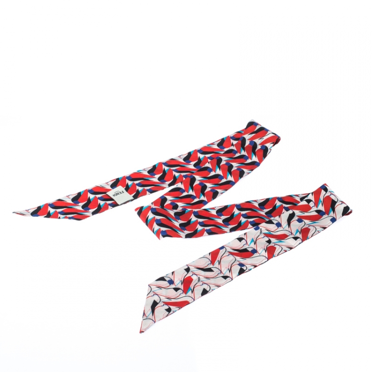 Pre Owned Fendi Mulitcolor Abstract Bird Print Silk Creatures Avorio Bandeau Scarf