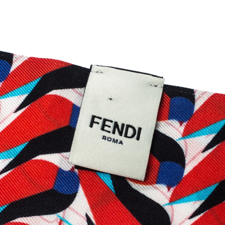 Pre Owned Fendi Mulitcolor Abstract Bird Print Silk Creatures Avorio Bandeau Scarf