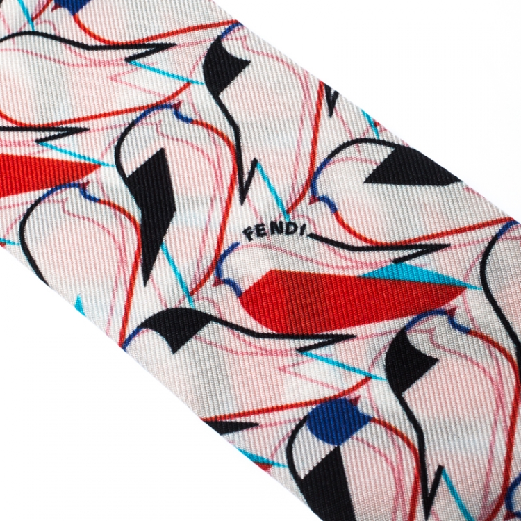 Pre Owned Fendi Mulitcolor Abstract Bird Print Silk Creatures Avorio Bandeau Scarf