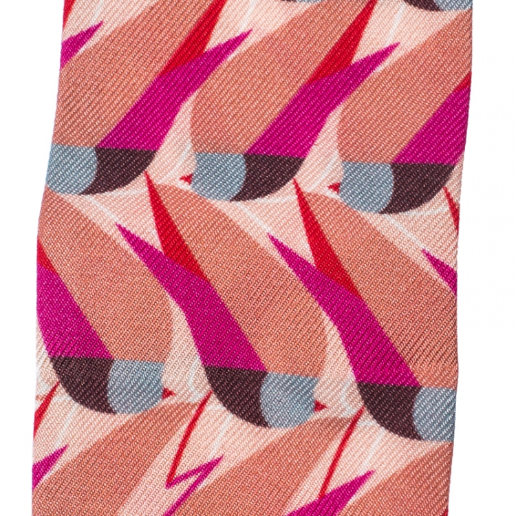 Pre Owned Fendi Pink Abstract Bird Print Silk Creatures Cipria Bandeau Scarf