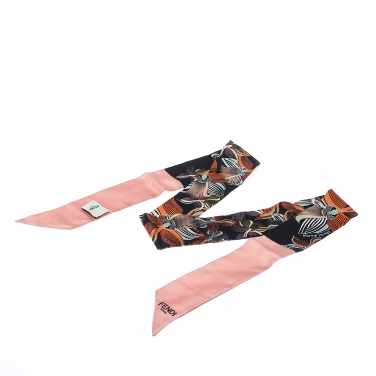 Pre Owned Fendi Mulitcolor Printed Silk Orchidea Bandeau Bubble Gum Scarf