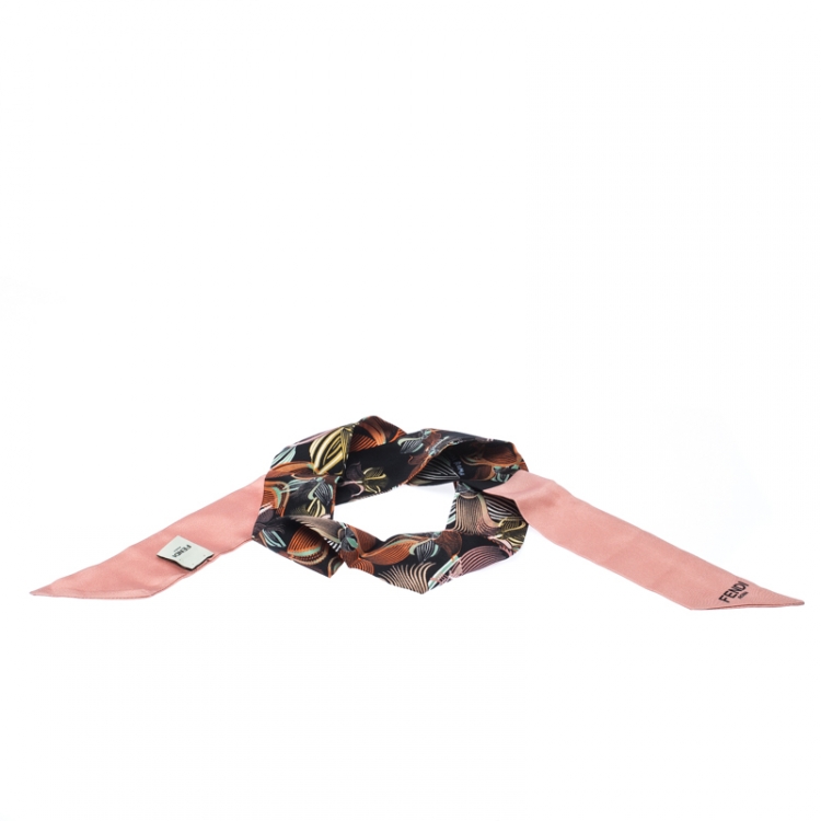 Pre Owned Fendi Mulitcolor Printed Silk Orchidea Bandeau Bubble Gum Scarf