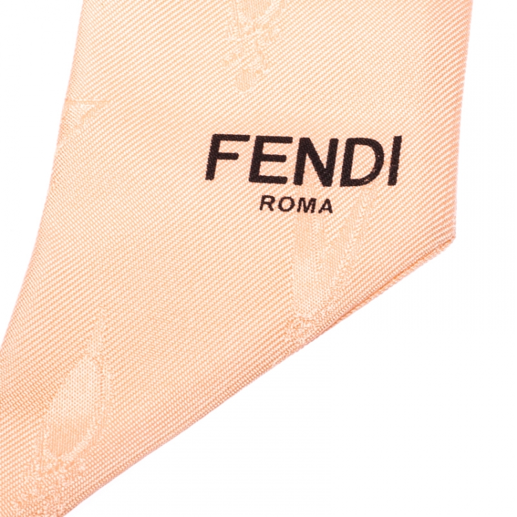 Pre Owned Fendi Pink Silk Jacquard Bamboline Magnolia Bandeau Scarf