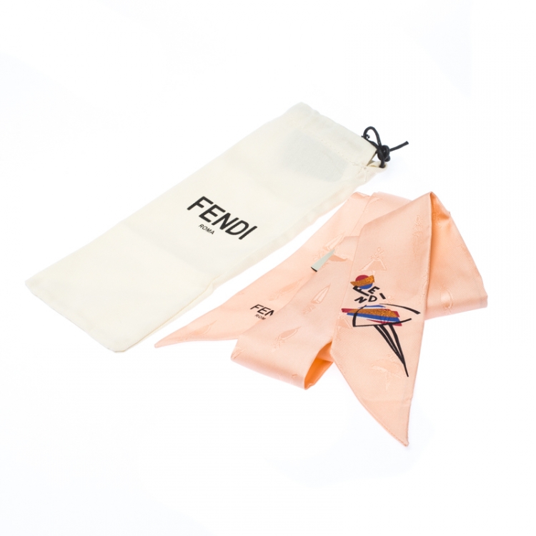 Pre Owned Fendi Pink Silk Jacquard Bamboline Magnolia Bandeau Scarf