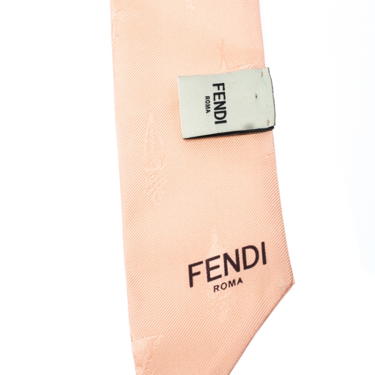 Pre Owned Fendi Pink Silk Jacquard Bamboline Magnolia Bandeau Scarf