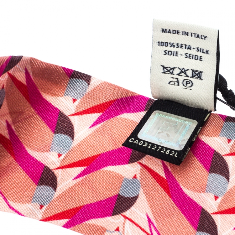 Pre Owned Fendi Pink Abstract Bird Print Silk Creatures Cipria Bandeau Scarf