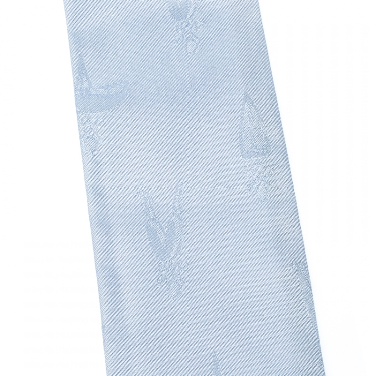 Pre Owned Fendi Blue Silk Jacquard Bamboline Artico Bandeau Scarf