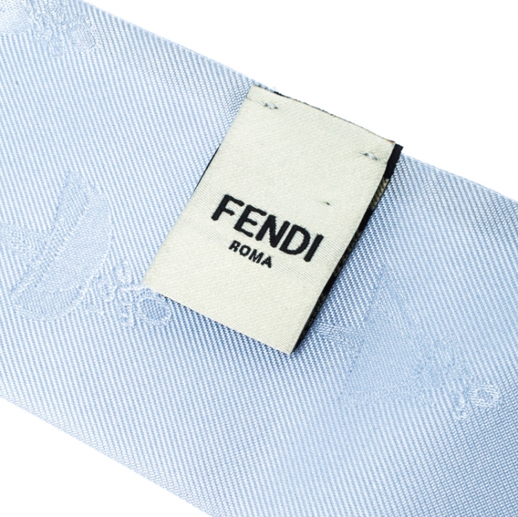 Pre Owned Fendi Blue Silk Jacquard Bamboline Artico Bandeau Scarf