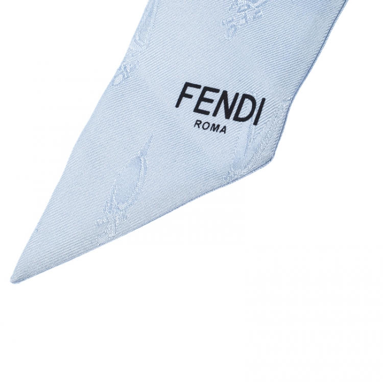 Pre Owned Fendi Blue Silk Jacquard Bamboline Artico Bandeau Scarf