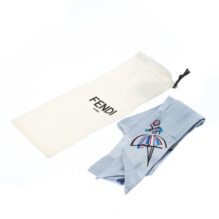 Pre Owned Fendi Blue Silk Jacquard Bamboline Artico Bandeau Scarf