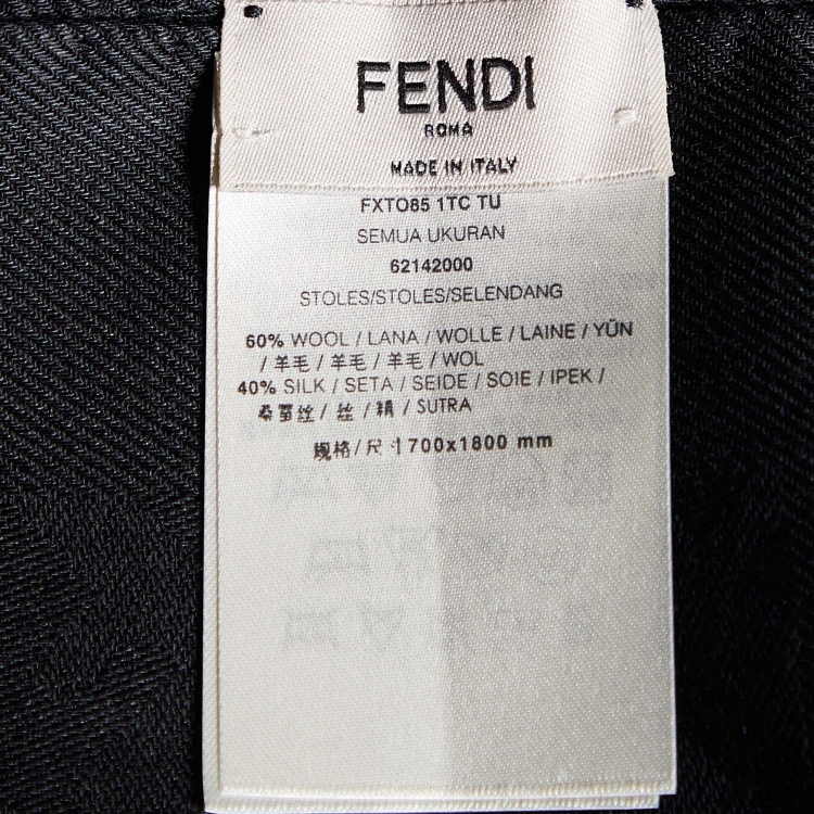 Pre Owned Fendi Black Zucca Monogram Wool & Silk Scarf