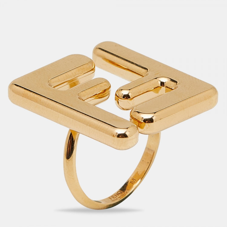 Pre Owned Fendi FF Gold Tone Ring Size 55