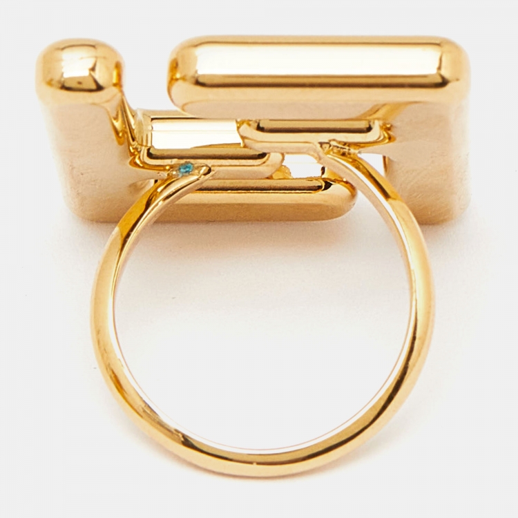Pre Owned Fendi FF Gold Tone Ring Size 55