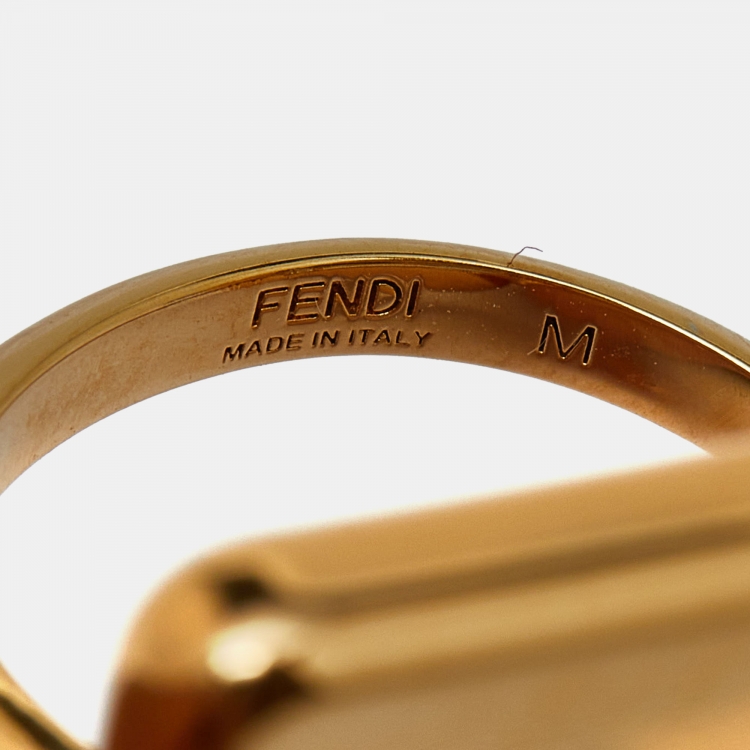 Pre Owned Fendi FF Gold Tone Ring Size 55