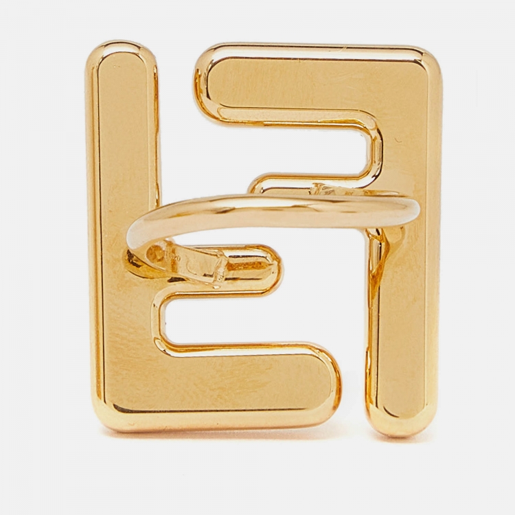 Pre Owned Fendi FF Gold Tone Ring Size 55