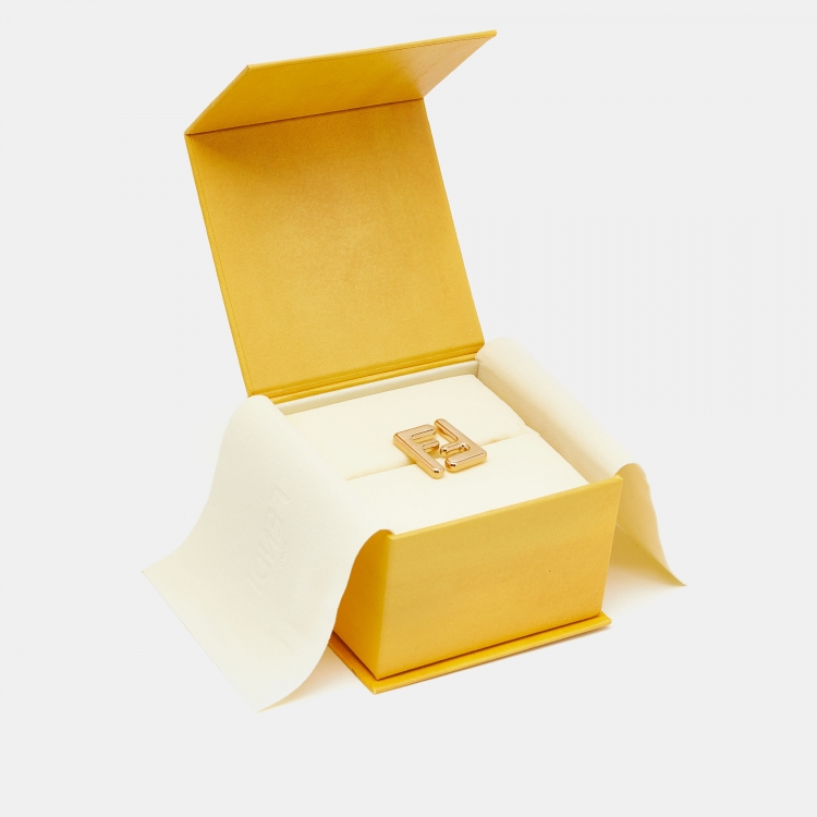 Pre Owned Fendi FF Gold Tone Ring Size 55