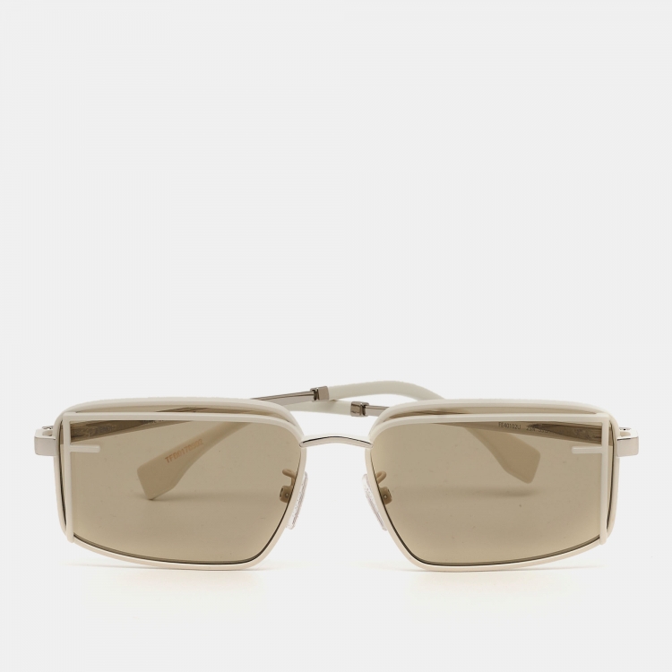 Pre Owned Fendi White FE40102U Rectangular Sunglasses