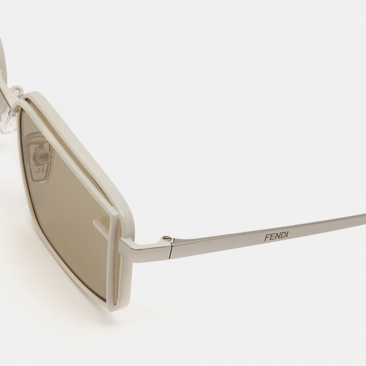 Pre Owned Fendi White FE40102U Rectangular Sunglasses