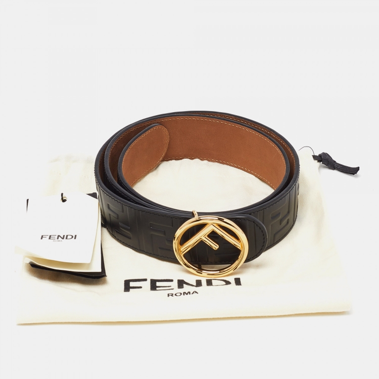 Pre Owned Fendi Black Zucca Leather F is Fendi Belt 90CM