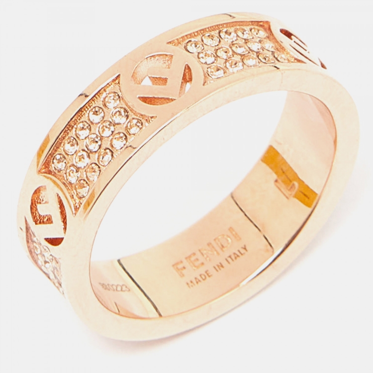 Pre Owned Fendi F is Fendi Crystal Gold Tone Ring Size 58