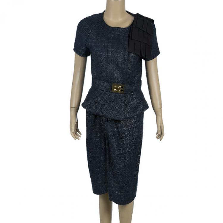 Pre Owned Fendi Black Metallic Finish Skirt Suit M