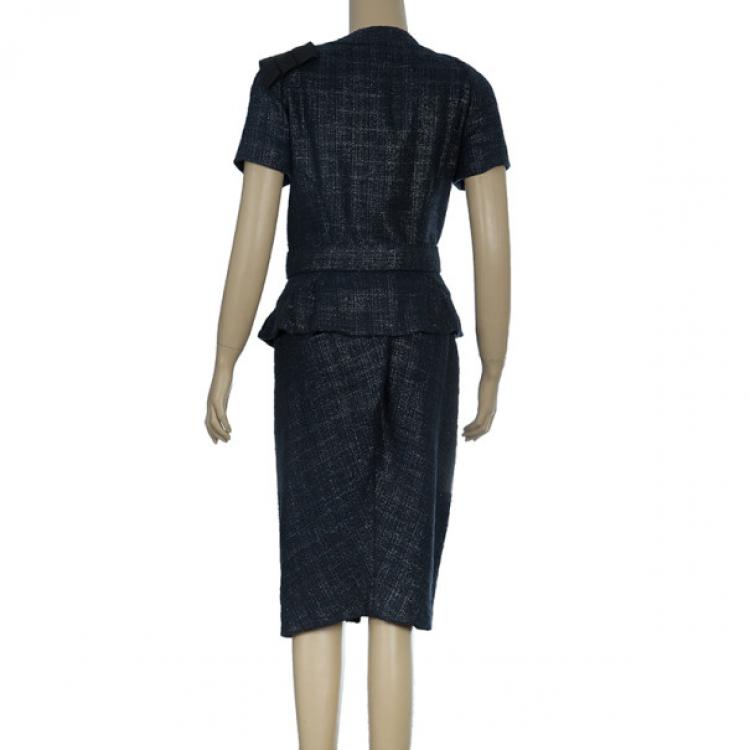 Pre Owned Fendi Black Metallic Finish Skirt Suit M