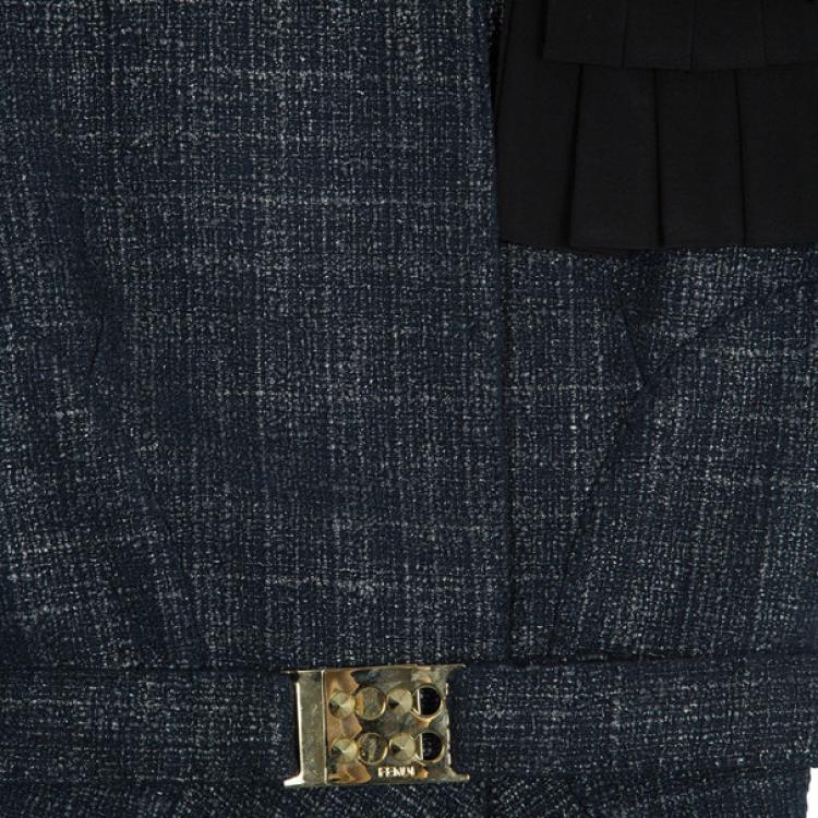 Pre Owned Fendi Black Metallic Finish Skirt Suit M