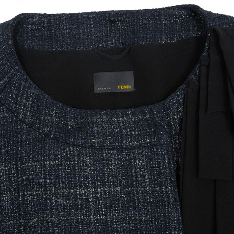 Pre Owned Fendi Black Metallic Finish Skirt Suit M