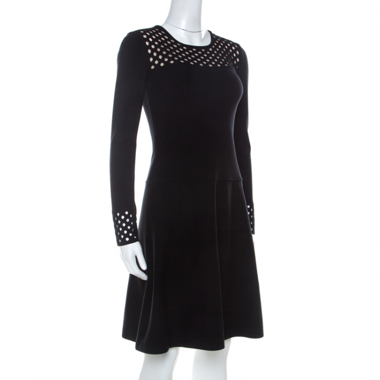 Pre Owned Fendi Black Stretch Knit Fit and Flare Knee Length Dress S