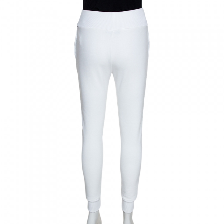 Pre Owned Fendi White Knit Logo Stripe Detail Track Pants XS