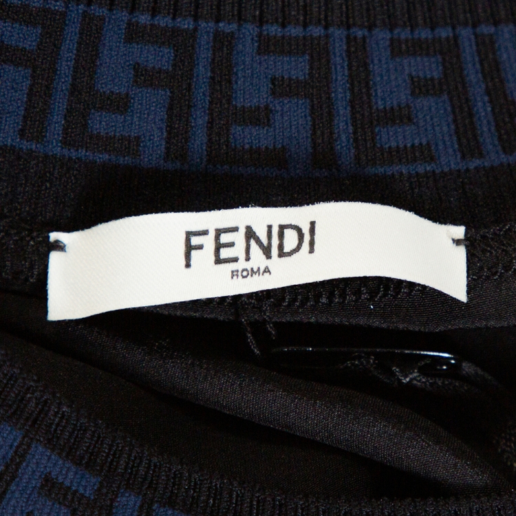 Pre Owned Fendi Black Silk Ribbed Logo Neck Trim Detail Top S