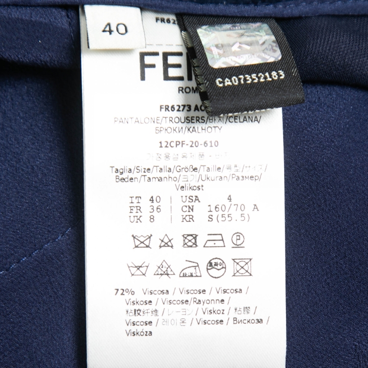 Pre Owned Fendi Blue Velvet High Waist Wide Leg Trousers S