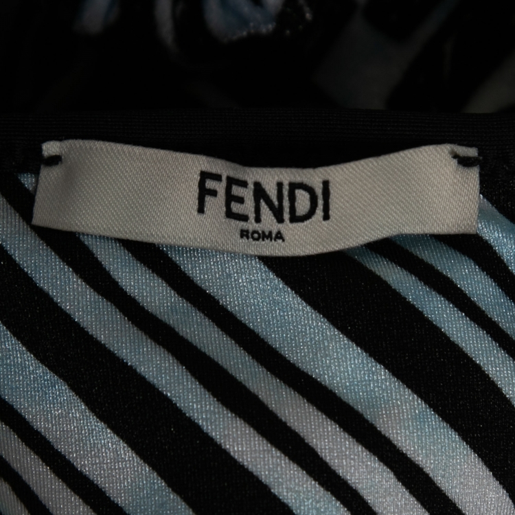 Pre Owned Fendi X Joshua Vides Black/Blue FF Printed Nylon Triangle Bikini S