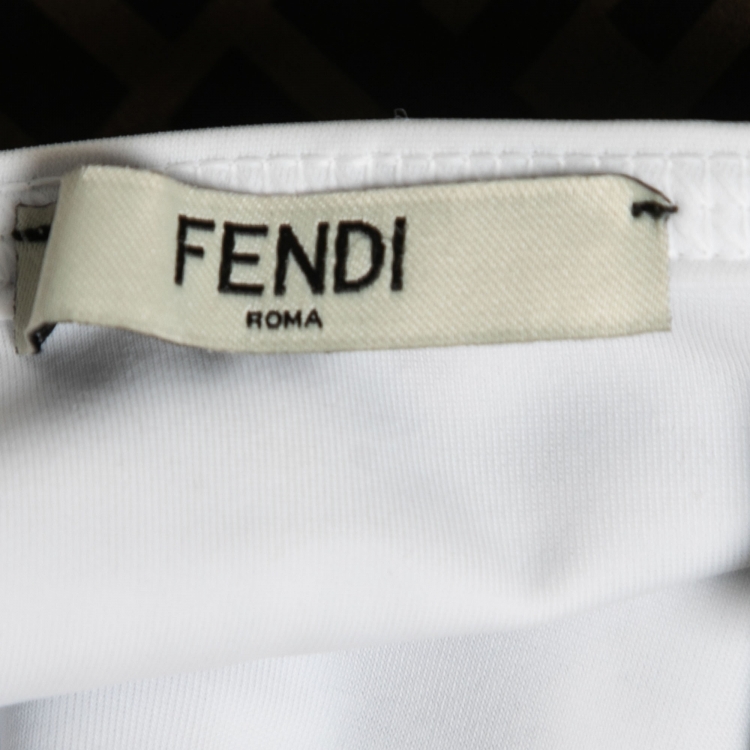 Pre Owned Fendi Brown/ White FF Monogram Print Nylon Triangle Bikini S