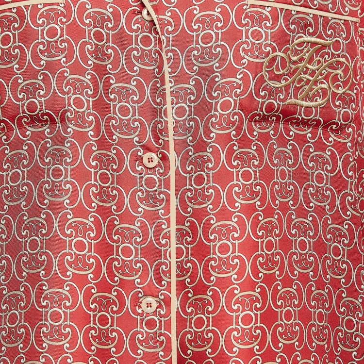 Pre Owned Fendi Red Printed Silk Royale Shirt M