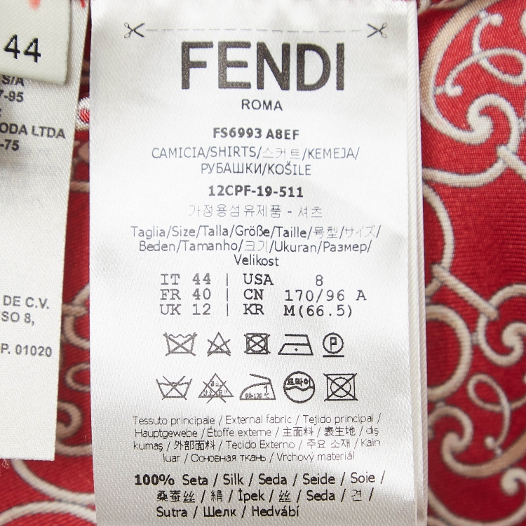 Pre Owned Fendi Red Printed Silk Royale Shirt M