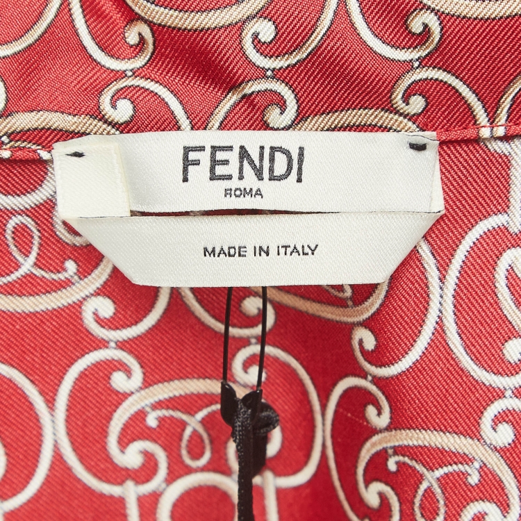 Pre Owned Fendi Red Printed Silk Royale Shirt M