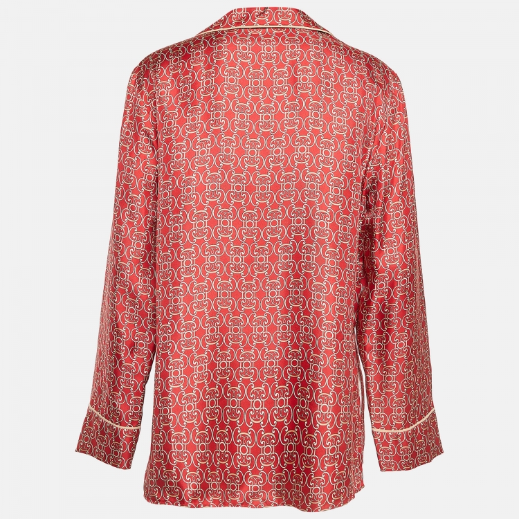 Pre Owned Fendi Red Printed Silk Royale Shirt M