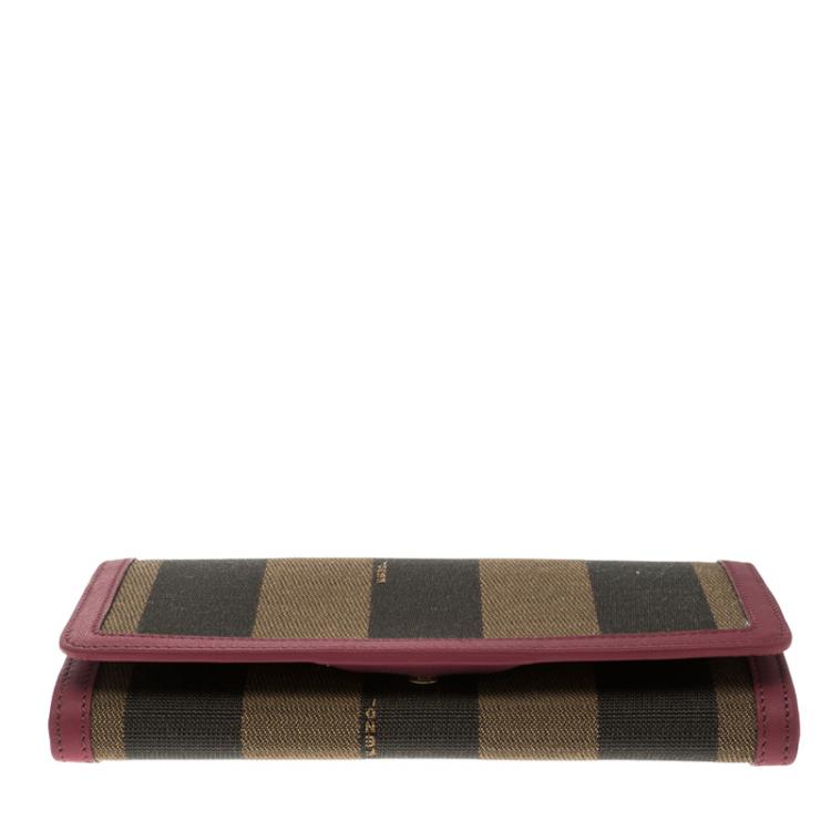 مملوكة مسبقًا Fendi Burgundy Pequin Continental Wallet