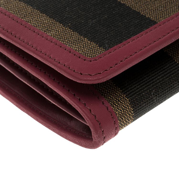 مملوكة مسبقًا Fendi Burgundy Pequin Continental Wallet