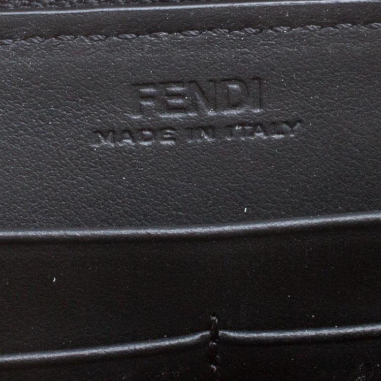 Pre Owned Fendi Black Leather Metallic Monster Eyes Bugs Zip Around Wallet