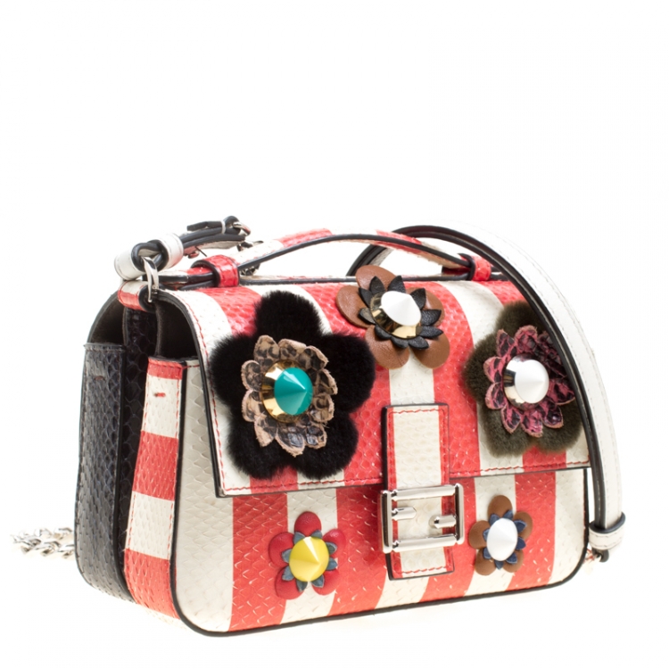 Pre Owned Fendi Multicolor Snakeskin Micro Double Baguette Top Handle Shoulder Bag