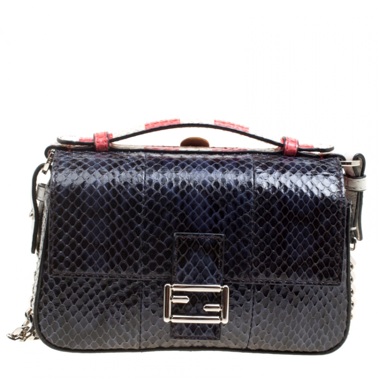 Pre Owned Fendi Multicolor Snakeskin Micro Double Baguette Top Handle Shoulder Bag