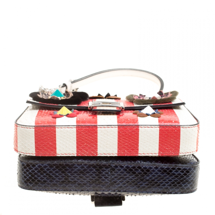 Pre Owned Fendi Multicolor Snakeskin Micro Double Baguette Top Handle Shoulder Bag