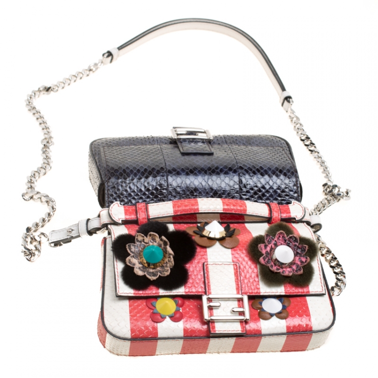 Pre Owned Fendi Multicolor Snakeskin Micro Double Baguette Top Handle Shoulder Bag