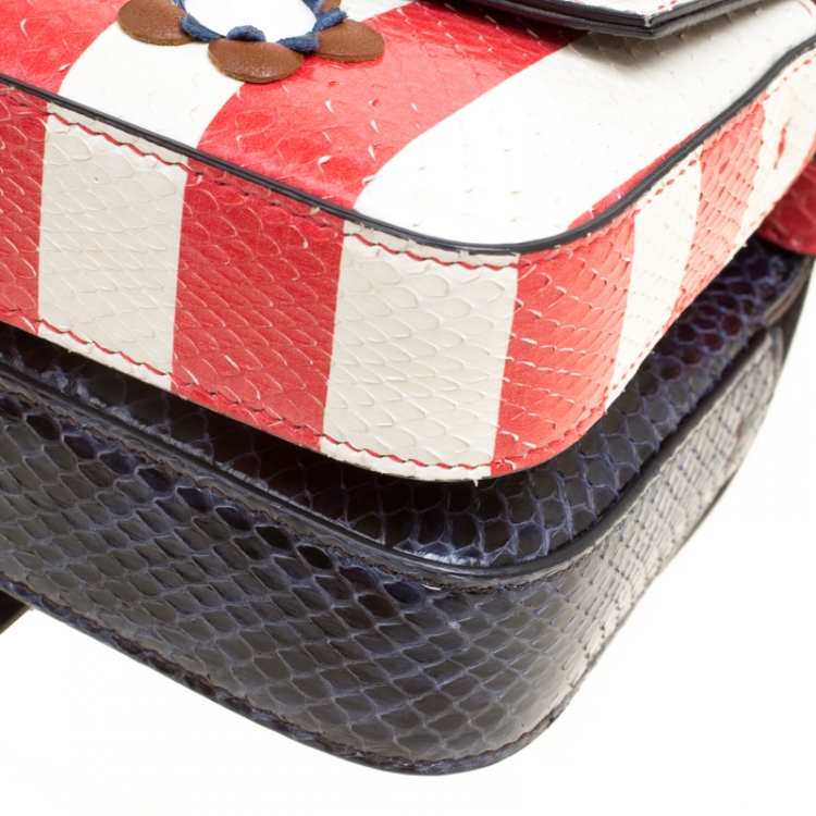 Pre Owned Fendi Multicolor Snakeskin Micro Double Baguette Top Handle Shoulder Bag