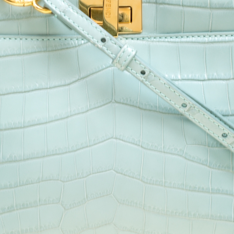 Pre Owned Fendi Mint Green Crocodile Mini Peekaboo Top Handle Bag